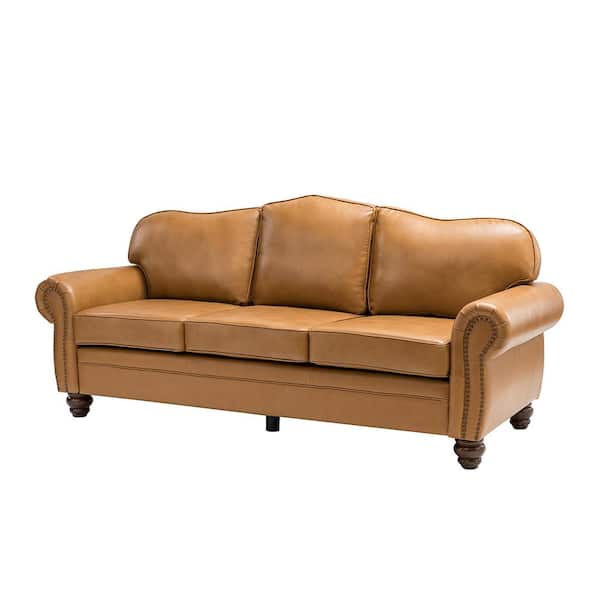 ARTFUL LIVING DESIGN Macimo 81 in. Rolled Arm Genuine Leather Rectangle Transitional 3-Seater Sofa in Brown