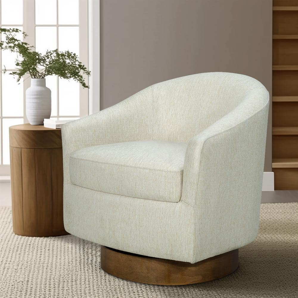 Cream Barrel Swivel Chair with Manufactured Wood Base