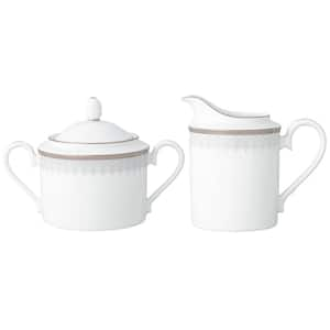 Silver Colonnade (White) Porcelain Sugar and Creamer Set