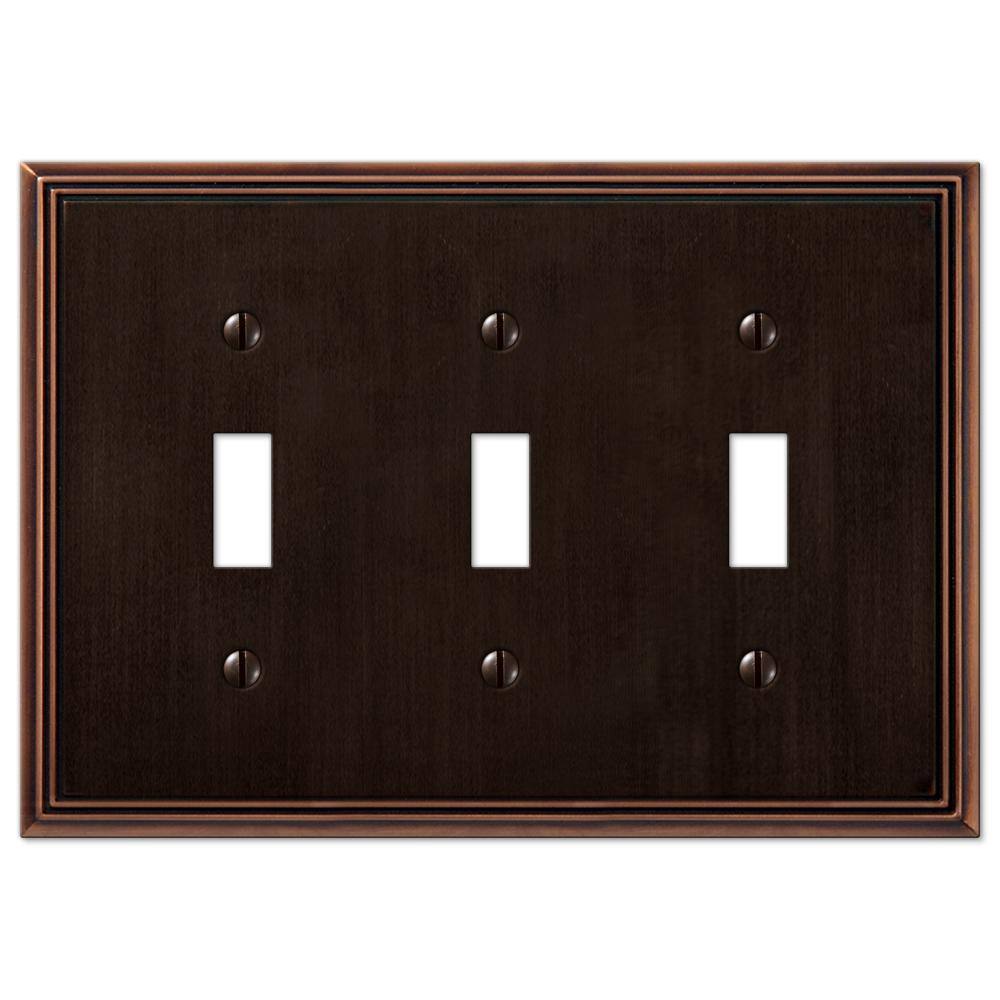 Aged Bronze Triple Toggle Metal Wall Plate