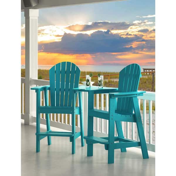 AUTMOON Classic Teal Tall Balcony Adirondack Chair with Removable Side Table (2-Pack)