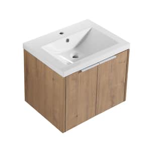 23.6 in. W x 18.1 in. D x 19.3 in. H Wall Mounted Bath Vanity in Imitative Oak with White Resin Sink