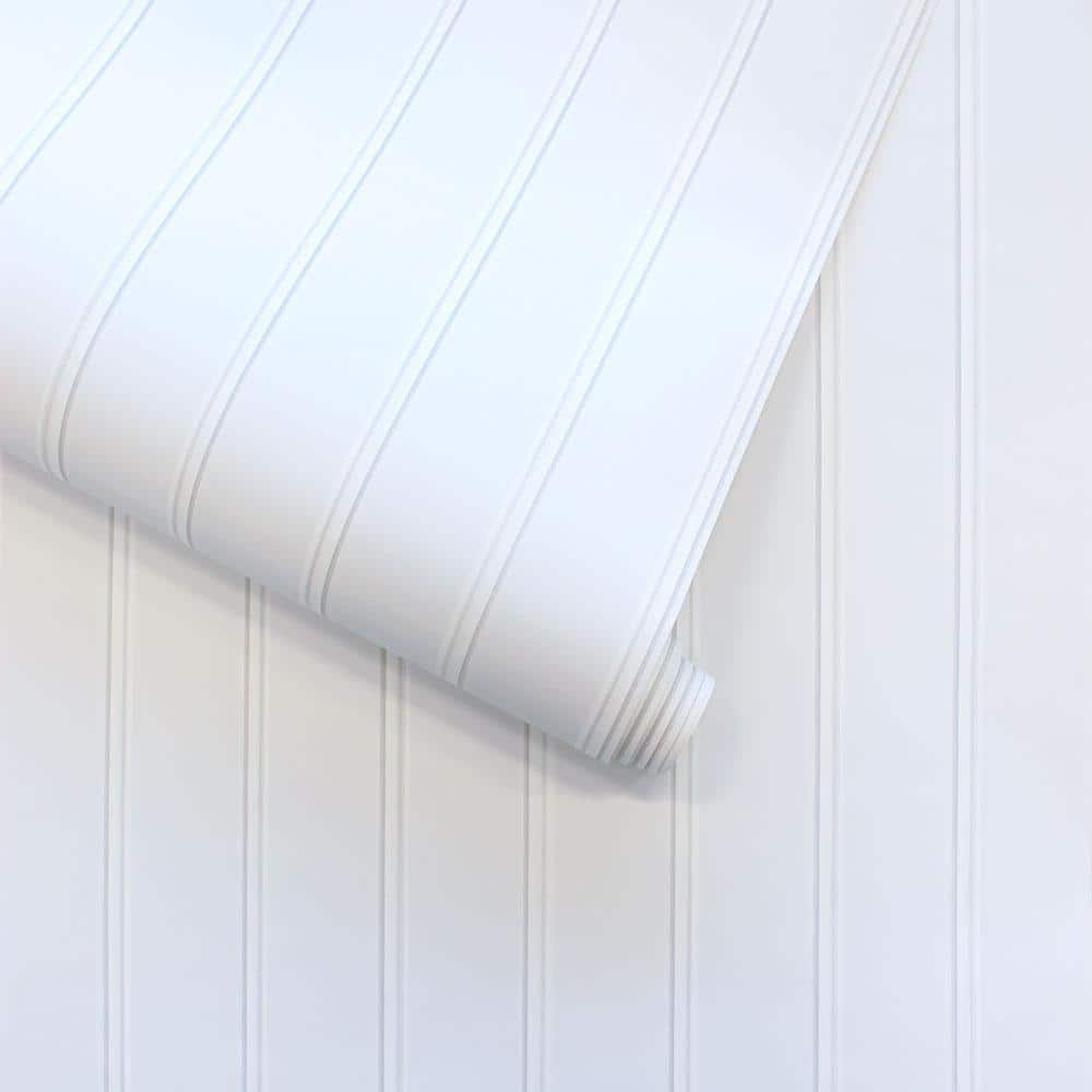 White Wood Beadboard Peel and Stick Wallpaper Roll