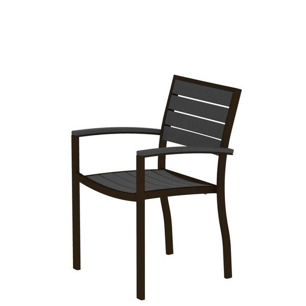 POLYWOOD Euro Textured Bronze Patio Dining Arm Chair with Slate Grey Slats