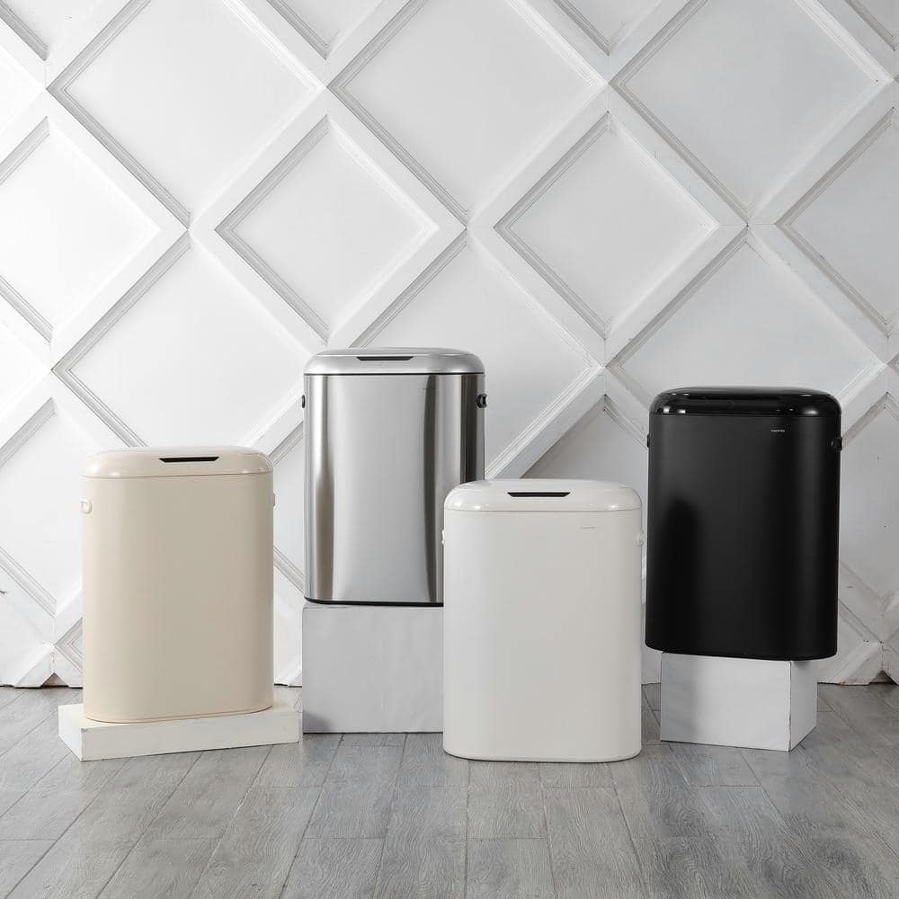 Limestone Beige Plastic Touchless Motion Sensor Trash Can, 13.2 Gallons