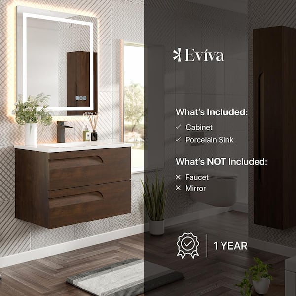 Eviva Joy 36 in. W x 18.25 in. D x 20.5 in. H Single Sink Floating Bath Vanity in Maple with White Porcelain Top