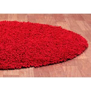 Red Shag Chenille Twist 3 ft. x 3 ft. Round Accent Rug