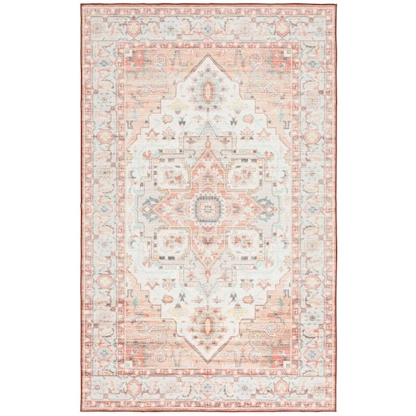 SAFAVIEH Arizona 4 ft. x 6 ft. Light Rust/Beige Machine Washable ...