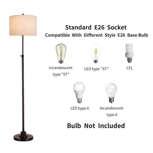 63.5 in. Bronze Adjustable Standard Floor Lamp with Beige Linen Shade