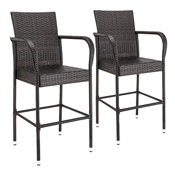 cenadinz 2-Piece High Wicker Outdoor Bar Stool Brown Gradient