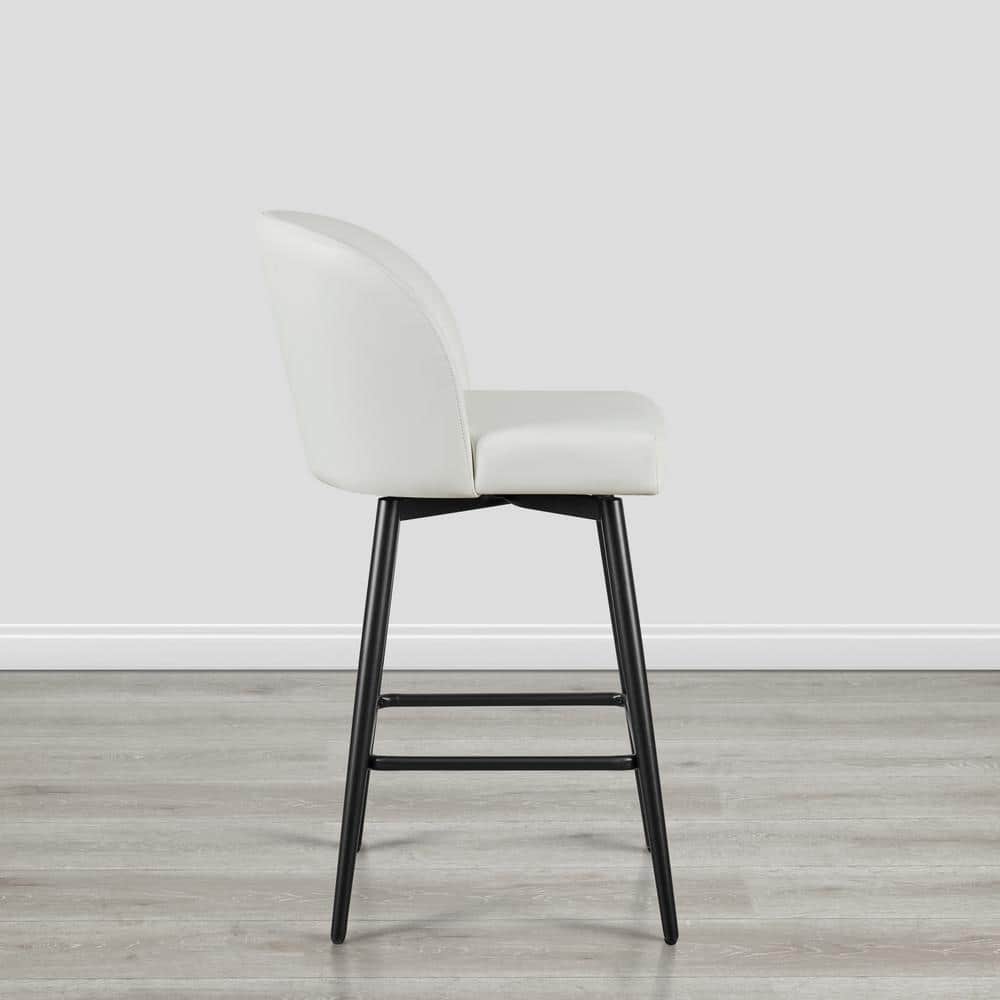 White Upholstered Swivel Counter Stools with Iron Legs, Set of 2