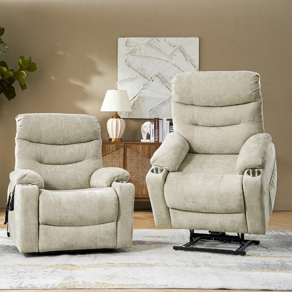 Robert Beige Polyester Power Recliner Set of 2 with Lift Assist