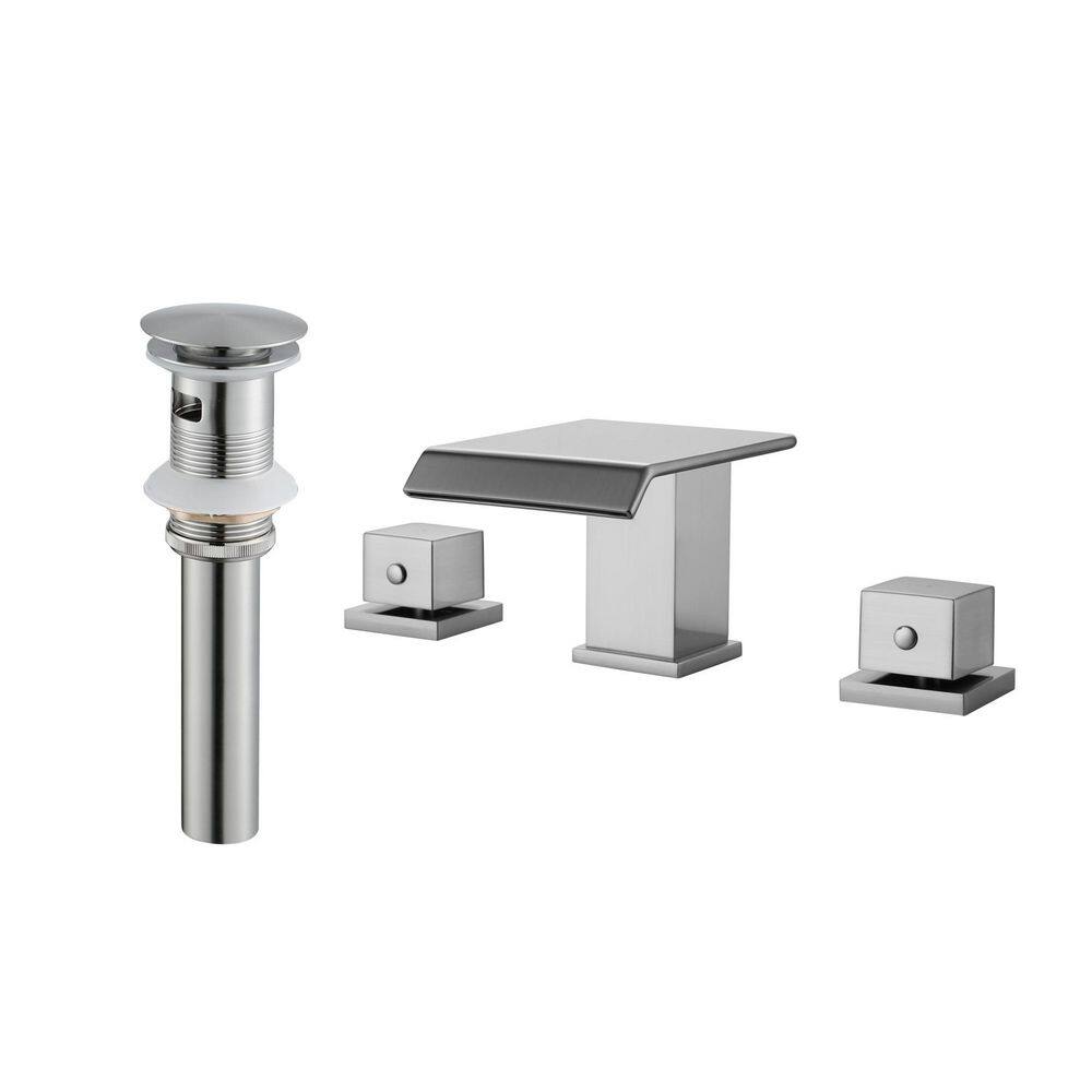 4 in. Widespread 2-Handle Waterfall 3 GPM Bathroom Sink Faucet with Pop Up Drain in Brushed Nickel price history on PriceWatchPro