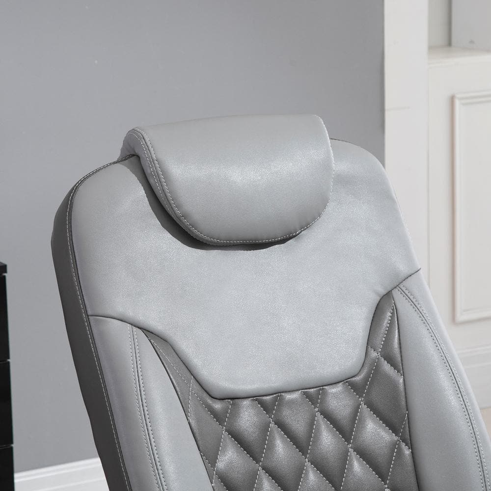Gray Faux Leather Swivel Recliner with Footrest and Metal Base