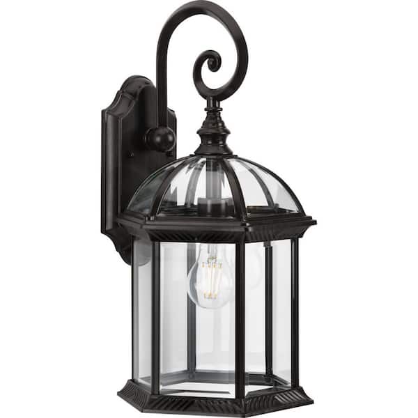 Progress Lighting Dillard 1-Light Antique Bronze Hardwired Outdoor Wall Lantern Sconce with Beveled Glass Shade Coastal