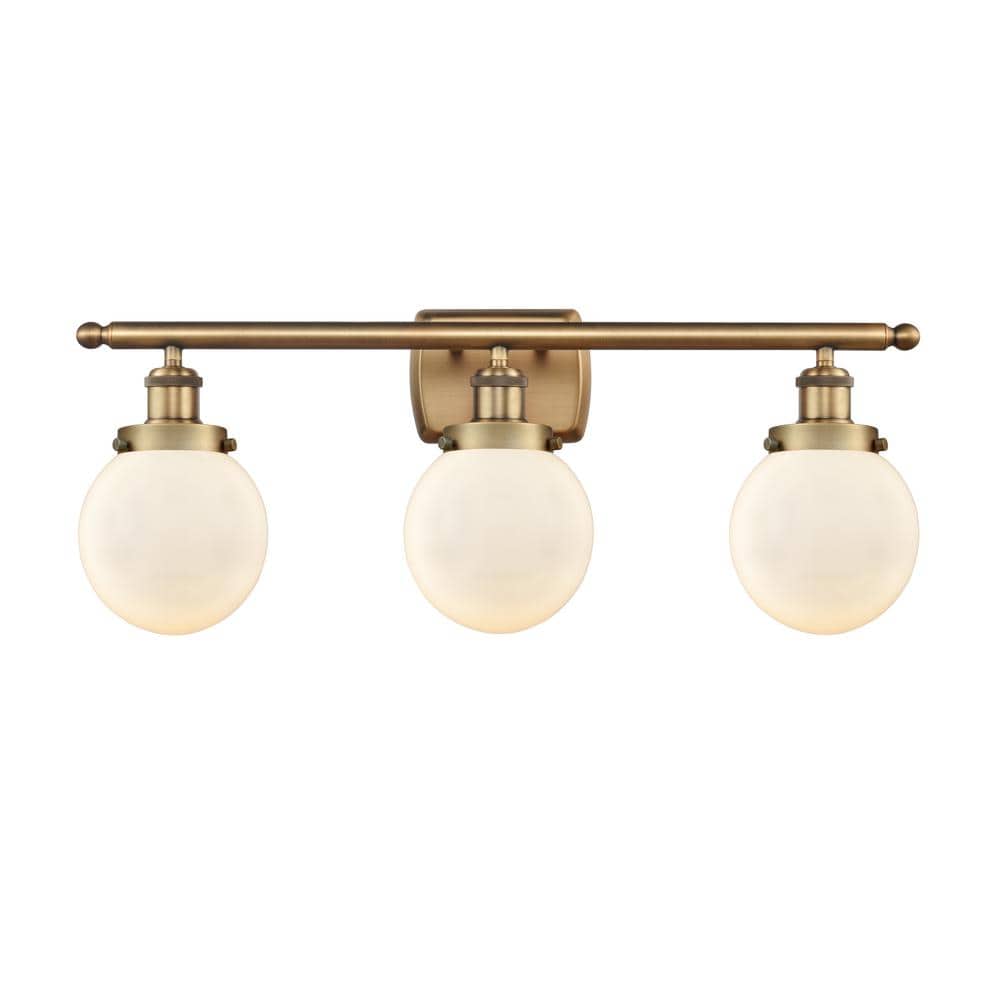 Beacon 26 in. 3-Light Brushed Brass, Matte White Vanity Light with White Glass Shade price history on PriceWatchPro