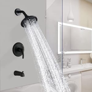 Single Handle 5-Spray Patterns with 2.5 GPM 5.91 in. Wall Mount Fixed Shower Head Set with Tub Spout in Matte Black