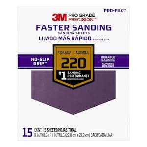 Pro Grade Precision 9 in. x 11 in. 220 Grit Faster Sanding Sheets with No-Slip Grip Backing (10-Pack)