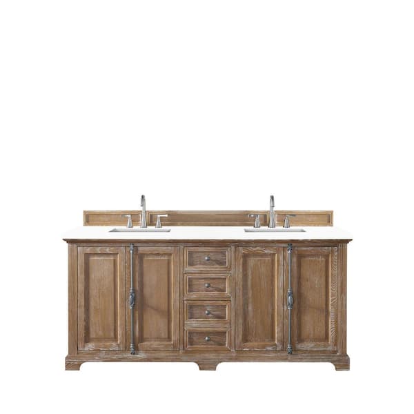 James Martin Vanities Providence 72.0 in. W x 23.5 in. D x 34.3 in. H Bathroom Vanity in Driftwood with White Zeus Quartz Top