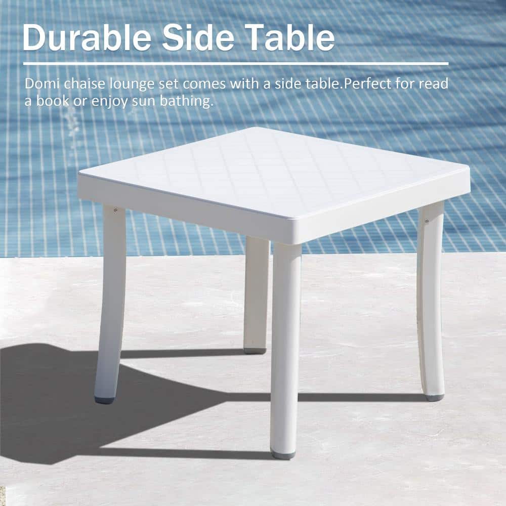 3-Piece White and Orange Adjustable Outdoor Lounge Chair Set