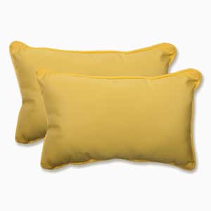 Solid Yellow Rectangular Outdoor Lumbar Throw Pillow 2-Pack