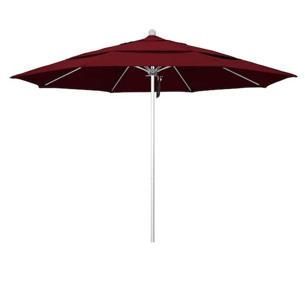 California Umbrella 11 ft. Silver Aluminum Commercial Market Patio Umbrella with Fiberglass Ribs and Pulley Lift in Spectrum Ruby Sunbrella