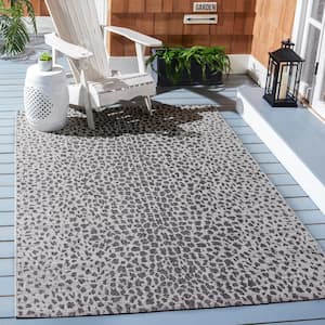 Courtyard Gray/Black 3 ft. x 3 ft. Cheetah Geometric Indoor/Outdoor Patio  Square Area Rug