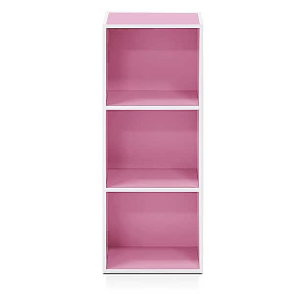 Furinno Tropika 31.49 in. Tall Pink/White Faux Wood 3-shelf