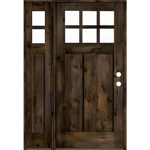50 in. x 80 in. Craftsman Alder 2 Left Hand Panel 6 Lite Clear Glass Black Stain Wood Prehung Front Door /Left Sidelite