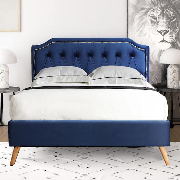 DHP Ryan Blue Velvet Queen Upholstered Bed with Storage DE50117 - The Home  Depot