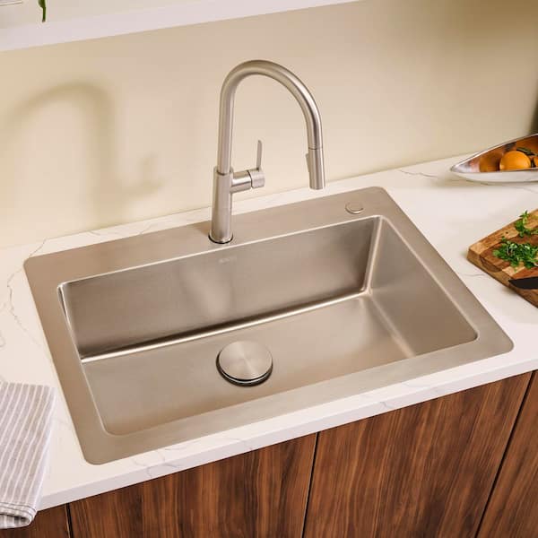 Modena 33 in. Drop-in Topmount Single Bowl 16-Gauge Stainless Steel Kitchen Sink with Rounded Corners and 2-Holes