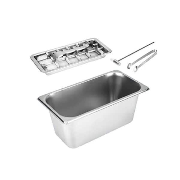 Vintage Stainless Steel Ice Cube Tray and Bin with Lever Release Large Cubes Mold for Freezer Kitchen Bar