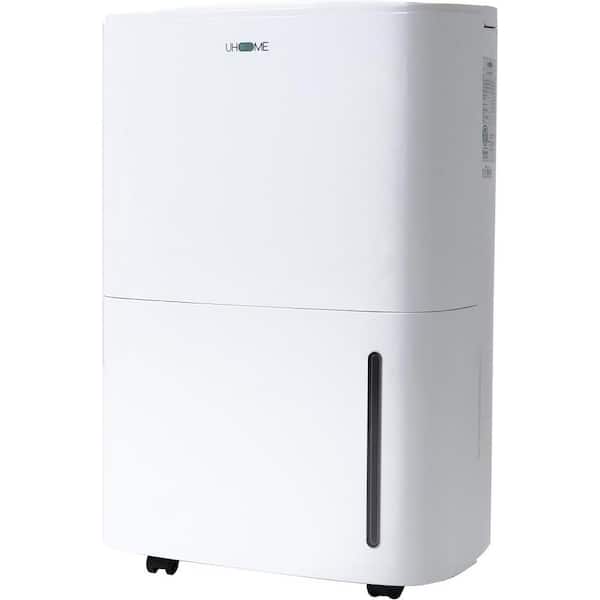 UHOME 120-Pint Dehumidifier for 6,000 sq. ft. White, with Large Bucket, Drain Hose, Auto Defrost, for Basement or Garage
