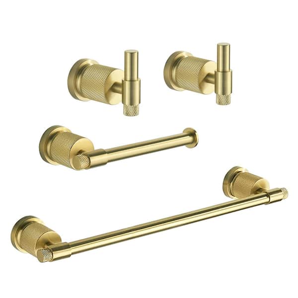 FORIOUS Bathroom Accessories Set 4-pack Towel Bar，Toilet Paper Holder ，2Robe Hooks Zinc Alloy in Gold