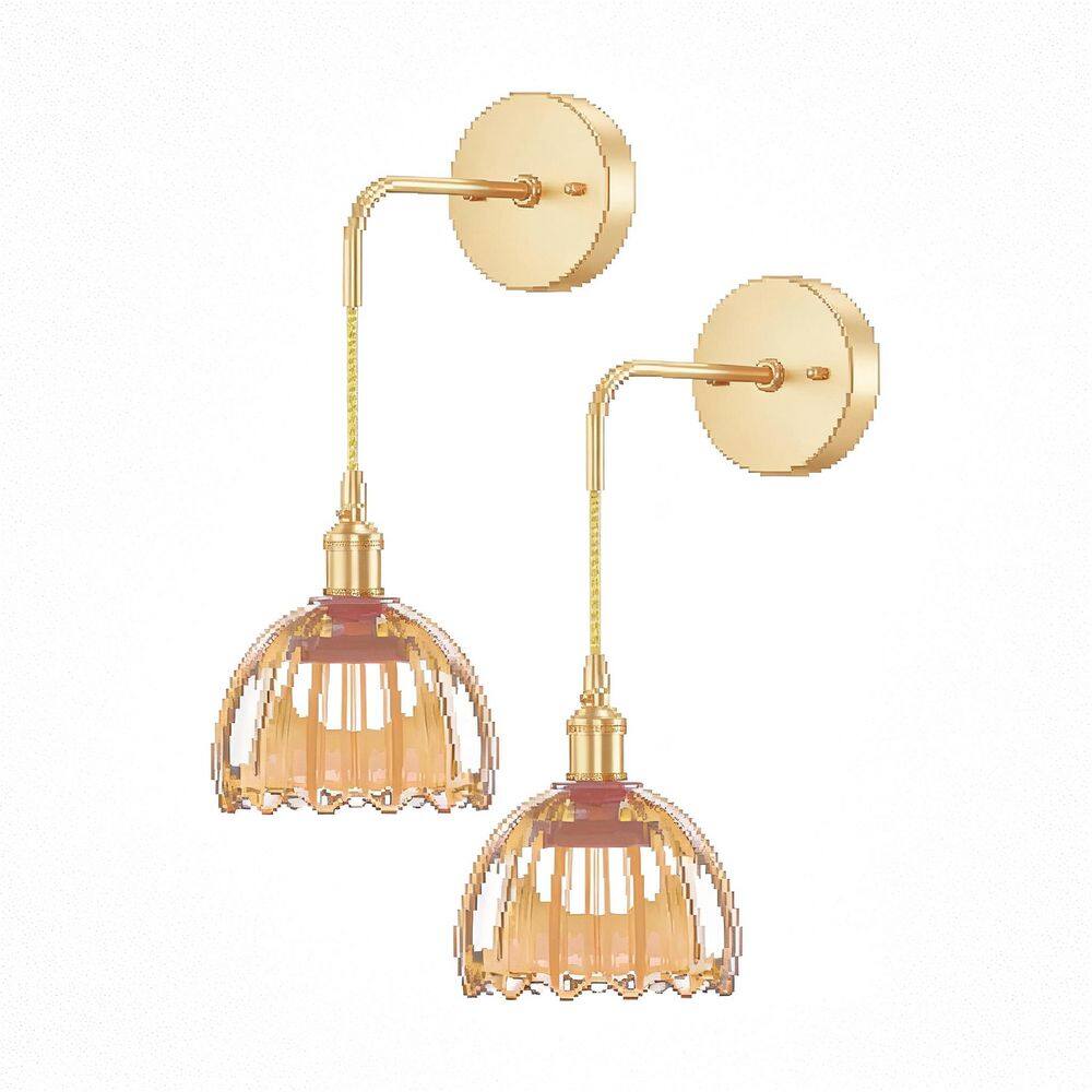 20 in.2-Pack Vintage Brass Indoor Wall Sconce with Amber Tulip Glass Shade Modern Wall Light for Bedroom Living Room price history on PriceWatchPro