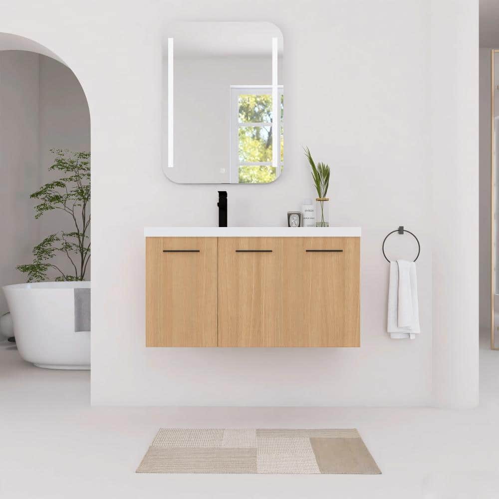 36 Inch Wall-Mounted Bathroom Vanity Combo with White Resin Sink, Soft-Close Doors price history on PriceWatchPro