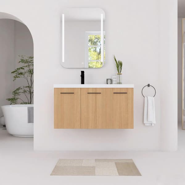 UPIKER 36 Inch Wall-Mounted Bathroom Vanity Combo with White Resin