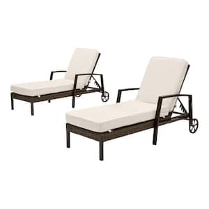 Whitfield Dark Brown Wicker Outdoor Patio Chaise Lounge with CushionGuard Almond Tan Cushions (2-Pack)