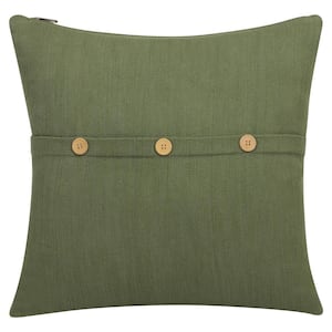 South Hampton Forest Green Buttoned Cotton 20 in. x 20 in. Indoor Throw Pillow