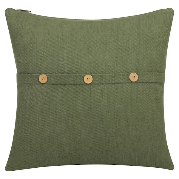 Unbranded South Hampton Forest Green Buttoned Cotton 20 in. x 20 in. Indoor Throw Pillow