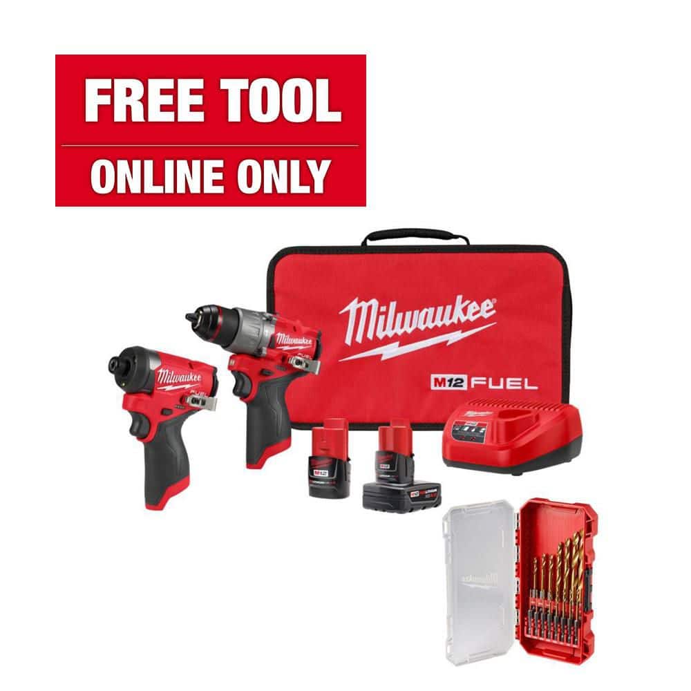 Milwaukee M12 FUEL 12-Volt Cordless Hammer Drill/Impact Driver Combo Kit (2-Tool) W/ Impact Duty Titanium Drill Bit Set (15-Piece) 3497-22-48-89-4670 - The Home Depot