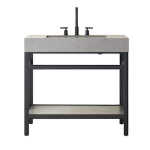 Lleida 36 in. W x 22 in. D x 34 in. H Bath Vanity in Matt Black with Grey Natural Sintered Stone Top