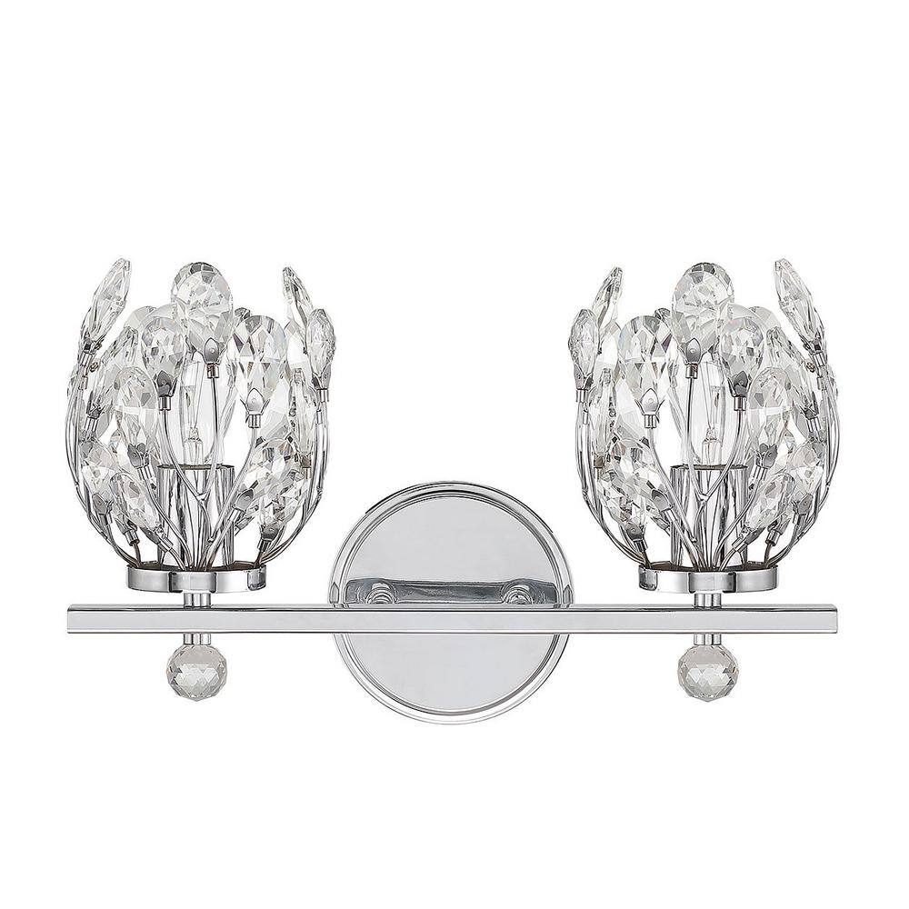 Chrome Crystal 2-Light Dimmable Bathroom Vanity Fixture