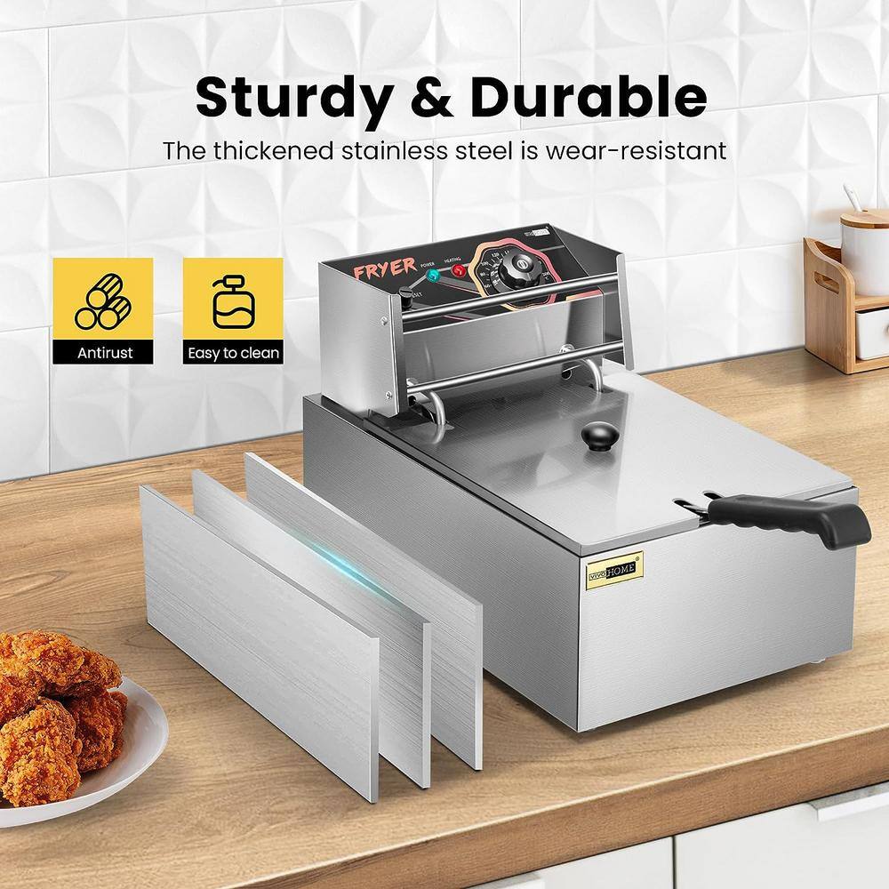 2500W Stainless Steel Electric Deep Fryer with 6.3 QT Basket