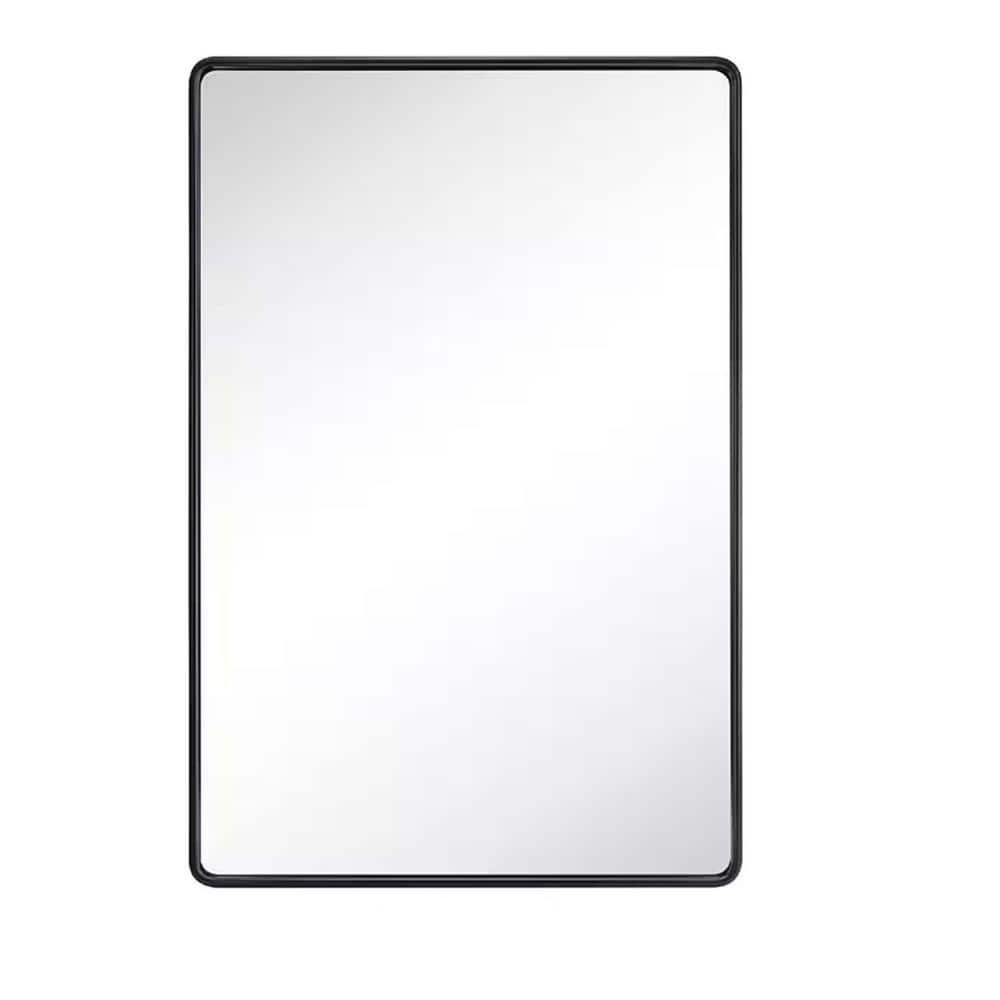 24 in. W x 32 in. H Rectangular Brush Black Metal Framed Wall Mount Mirror 
