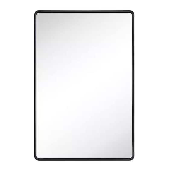 Unbranded 24 in. W x 32 in. H Rectangular Brush Black Metal Framed Wall Mount Mirror Rounded Corner Bathroom Vanity Mirror