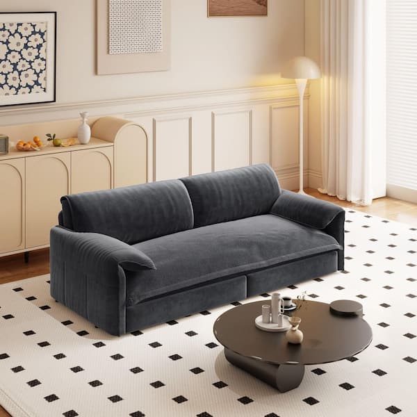 Hadden 66 in. Grey Velvet Upholstery Queen Size 3 in 1 Convertible Sofa Bed with Side Storage