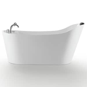 Luxury 67 in. Right Hand Drain Acrylic Freestanding Flatbottom Whirlpool Bathtub in White with Faucet