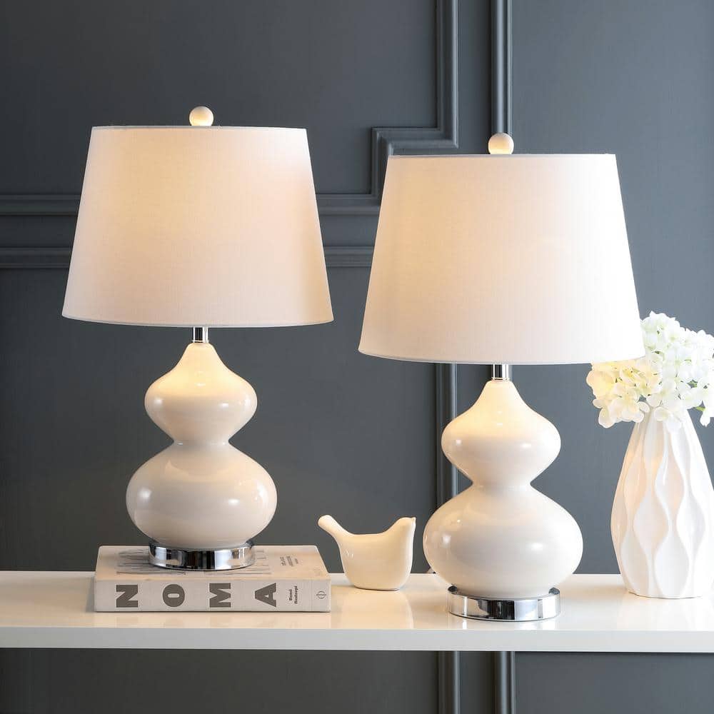Elegant Pearl White Glass Table Lamp Set with Cotton Shade