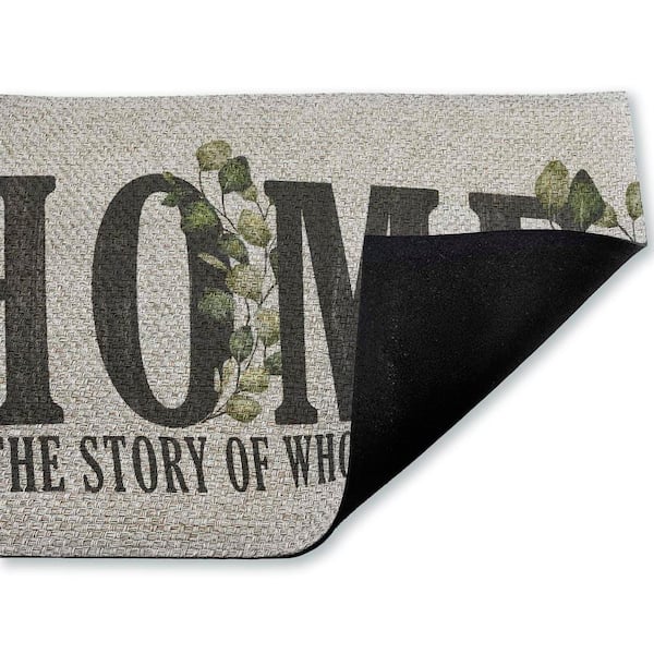 Story of Who We Are Black 18 in. x 30 in. Polyester Non-Slip Outdoor Door Mat